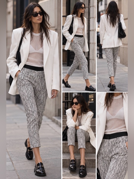 Helmut Lang Pants - Helmut Lang Abstract Crackle Print Pull-On Slim Pants Stovepipe Black White 26